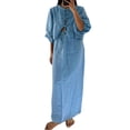 thumbnail image 3 of Jaimenalin Women 2 Piece Skirt Sets Oversized Long Sleeve Top and Maxi Skirts Travel Vacation Set Blue S, 3 of 7