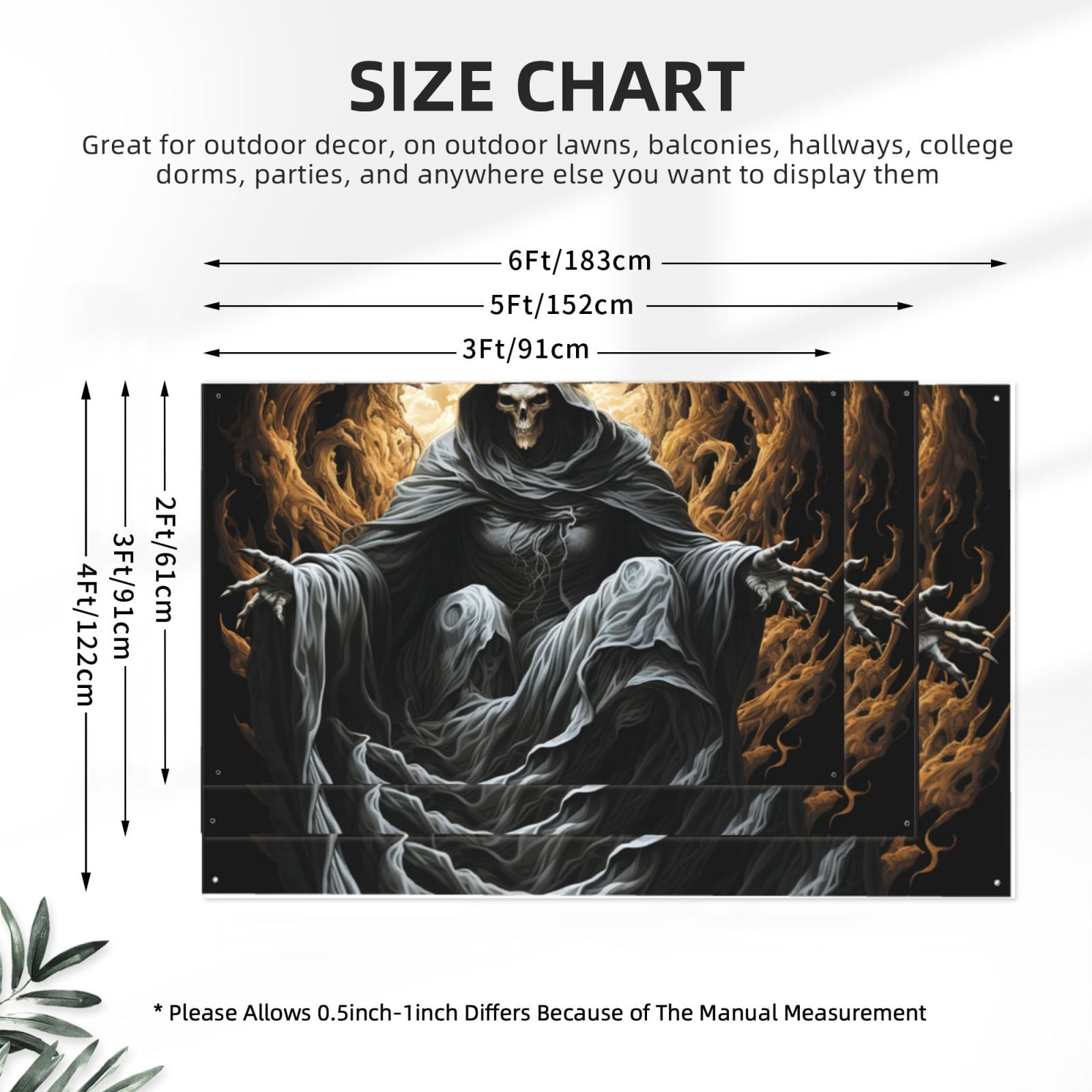 Angel Grim Reaper Skeleton Skull Art Four Hole Decorated Banner Flag for Garden Yard Home Decoration Indoor Outdoor 4x6 Ft