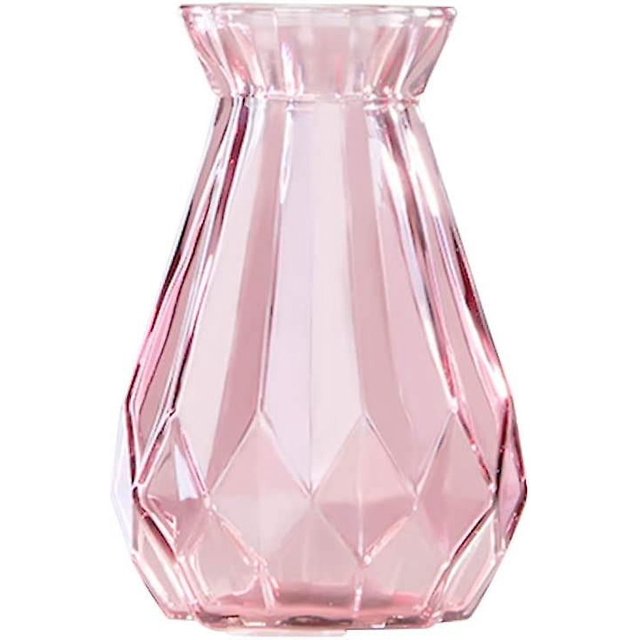 Florero de vidrio, jarrón de color liso, estilo transparente, botella de agua de vidrio rosa, jarra de 14,5 cm de alto, decoración para el hogar, boda