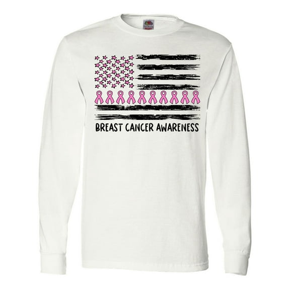 Inktastic Breast Cancer Awareness Pink Ribbons and Flag Long Sleeve T-Shirt