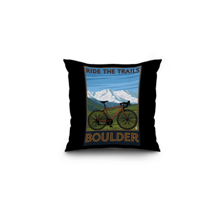 Boulder, Colorado - Mountain Bike - Lantern Press Artwork (16x16 Spun Polyester Pillow, Black