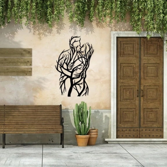 1pc Charming Metal Tree Couple Wall Art. Modern Abstract Art Suitable for Home Decoration in Many Occasions Such As Garden Yard Bedroom Valentine's Day Decoration