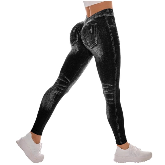Inleife Women's Faux Denim Yoga Leggings Fashion Ladies Span High Elastic Waist Pants Stretchy Yoga Jeggings