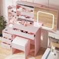 thumbnail image 2 of Gaderth Vanity Desk With Sliding LED Mirror And Power Outlet, Makeup Dressing Table With 4 Drawers, Storage Shelves And Stool, 3 Color Lighting Modes, Bedroom Vanity Set With USB Ports, 2 of 8