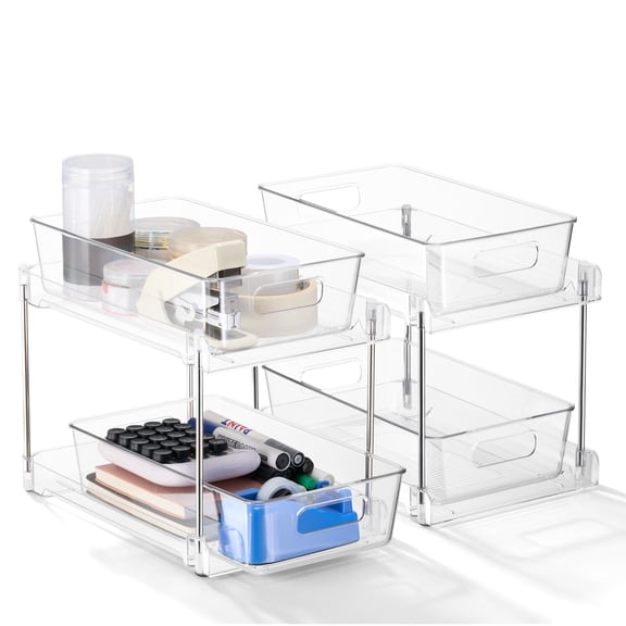 Sorbus Clear 2-Tier Pull-Out Desk Organizer, 2 Pack, Storage Drawers for Office Cabinets