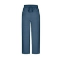 thumbnail image 5 of Simua Womens Cropped Pants Solid Color High Waisted Drawstring Casual Loose Trousers with Pockets, 5 of 6