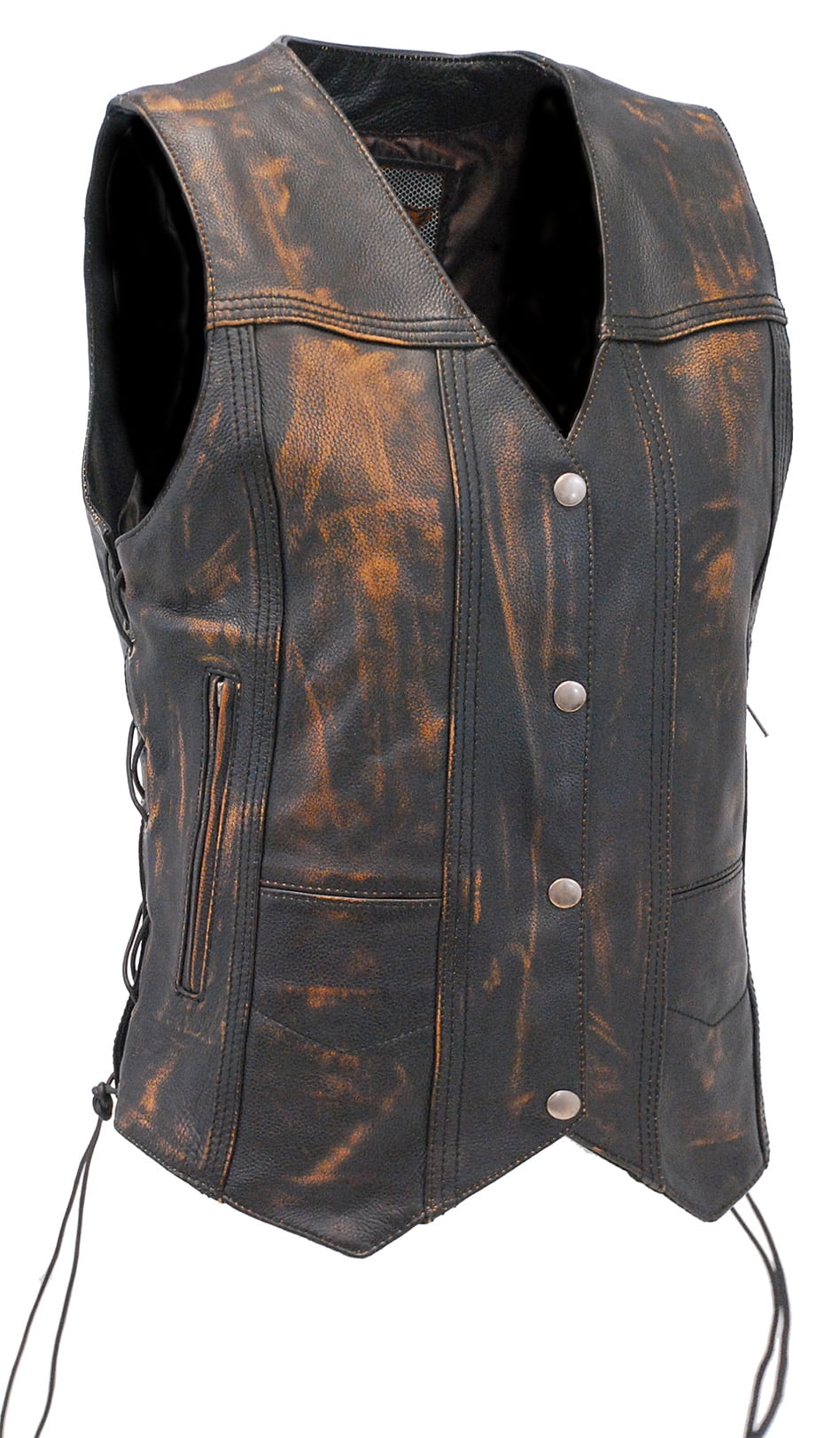 Unik Ultra Vest Women s Vintage Brown Side Lace Leather 10 Pocket Gun Vest 