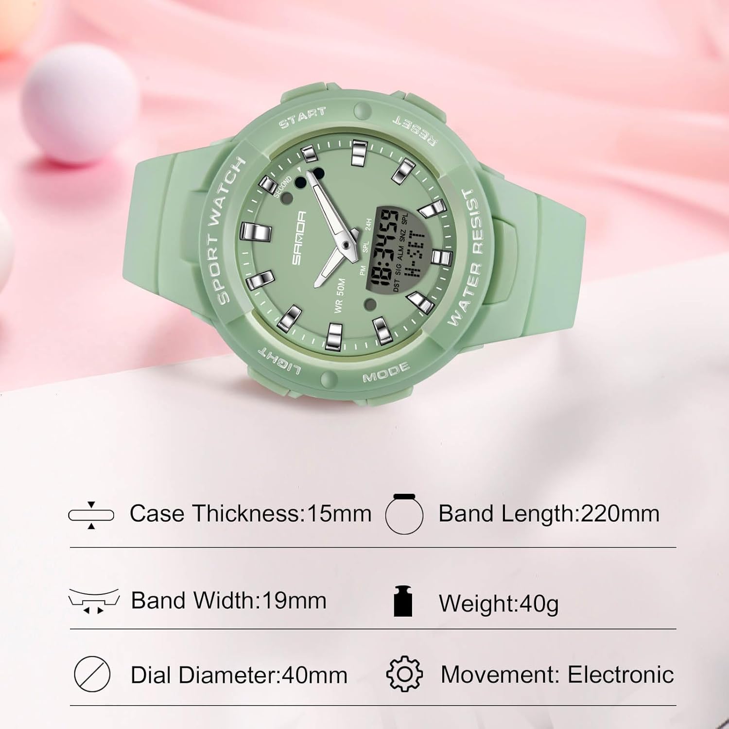 Electronic Wristwatch Digital Analog Quartz Watches Ladies Simple Resin 50M Waterproof Watch Multifunctional Military for Women