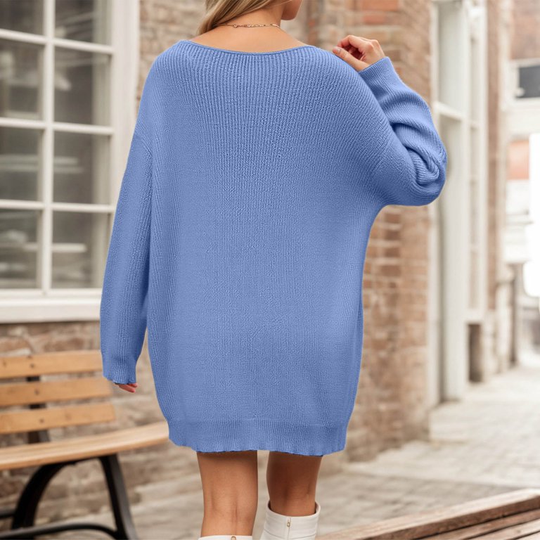 open lace back dress in The Fall Mock Neck Sweater Dress Denim / S main image 0