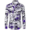 thumbnail image 5 of Camisas estampadas con flores rosas estilo retro estilo hipster para hombre, camisas casuales ajustadas de manga larga, elásticas, blusas con botones para hombre, 5 of 5