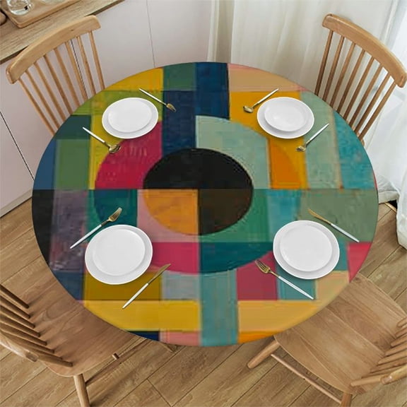HAOXIT Colorful Mosaic Print Outdoor Round Tablecloth with Elastic Band Table Cloths for Round Tables Fitted Outdoor Round Tablecloth Easy to Clean 31-35