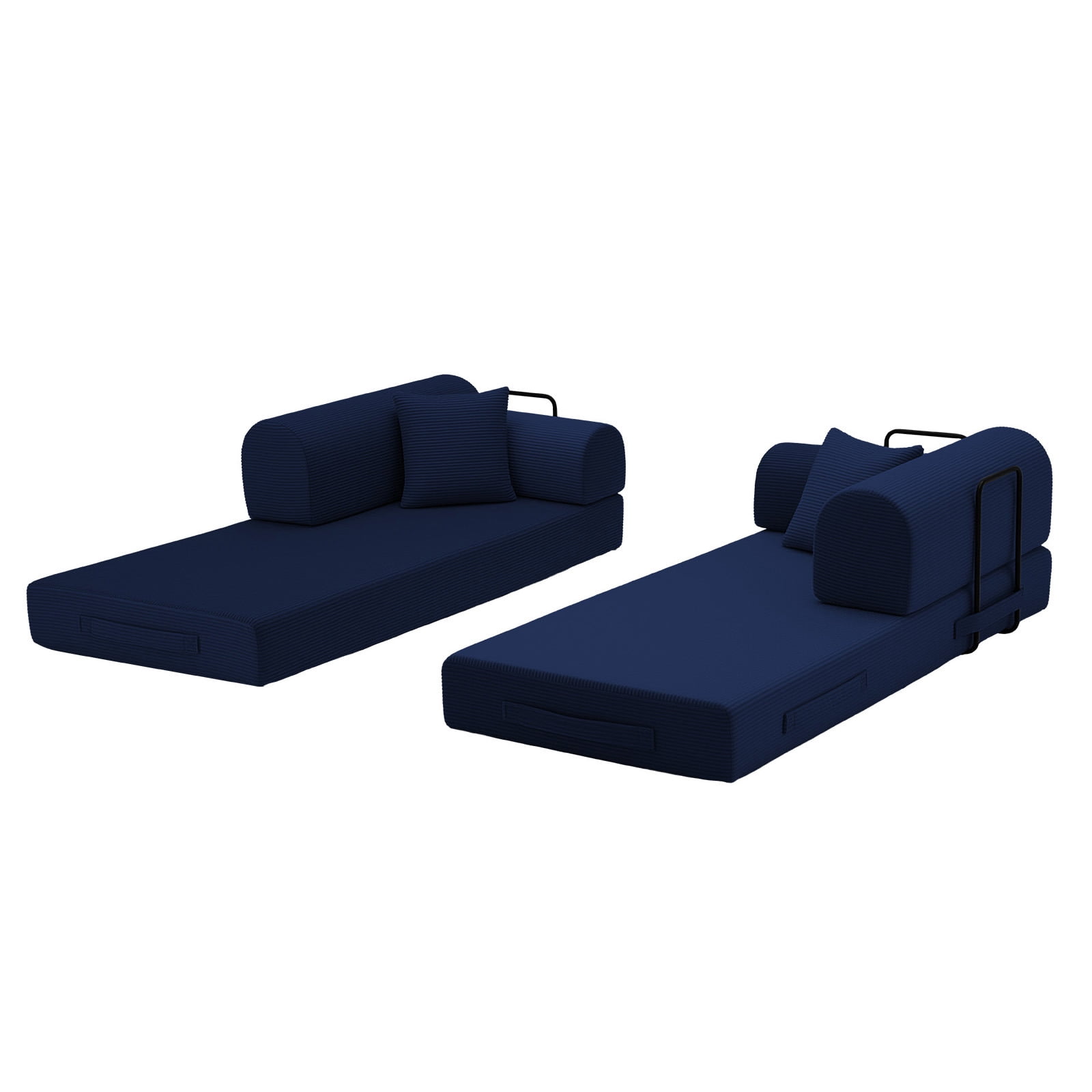 Hommoo Modern Convertible Sleeper Sofa Couch Bed, Compressed Corduroy Fabric Floor Sofa Couch with Fixed-Shape Frame, Blue