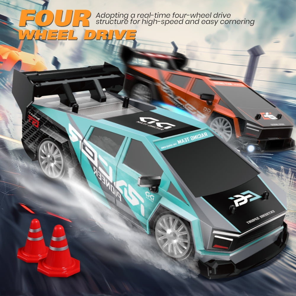 1:24 Scale RC Drift Car 4WD 2.4GHz 30KM/H High Speed Racing Sport Toy Car with LED Lights, Racing and Drift Wheels