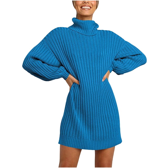 Puntoco suéter moda mujer sólido manga larga suéter vestido cuello alto suéter vestido jersey liquidación de Navidad Puntoco Puntoco-1121