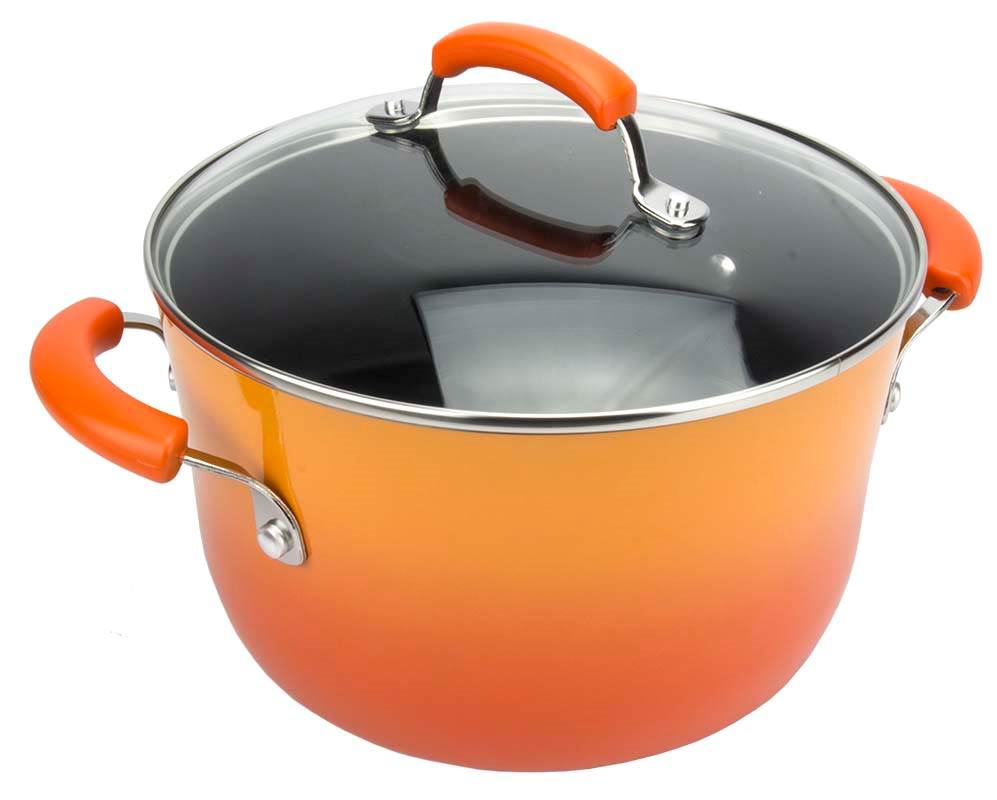 Rachael Ray 10-Piece Kitchen NonStick Hard Enamel Cookware Set Pots Pans, Orange - image 4 of 9