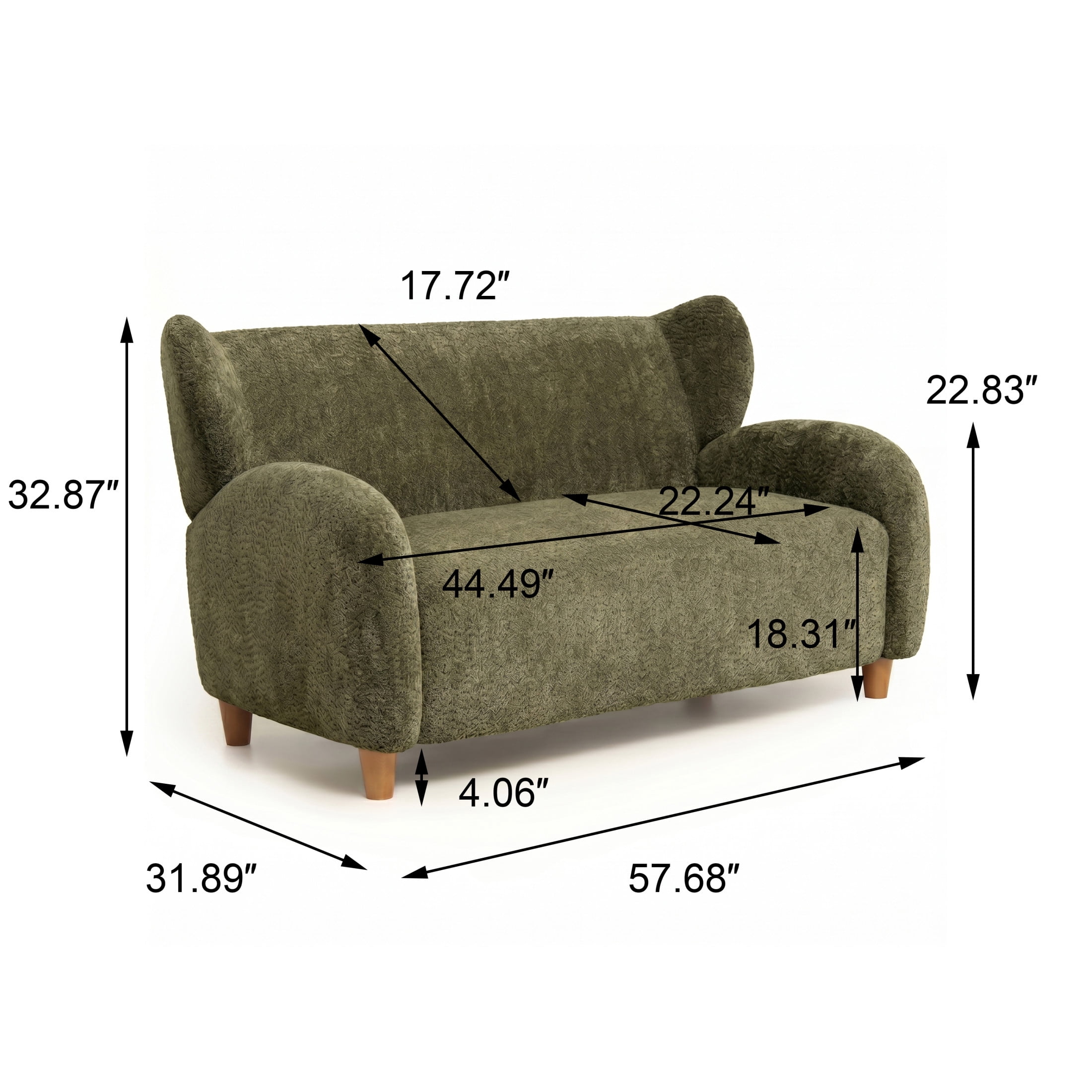 Noble House Misty Nordic 58" Loveseat Accent Chair, Curved Backrest Chenille Fabric Sofa for Living Room, Olive Green