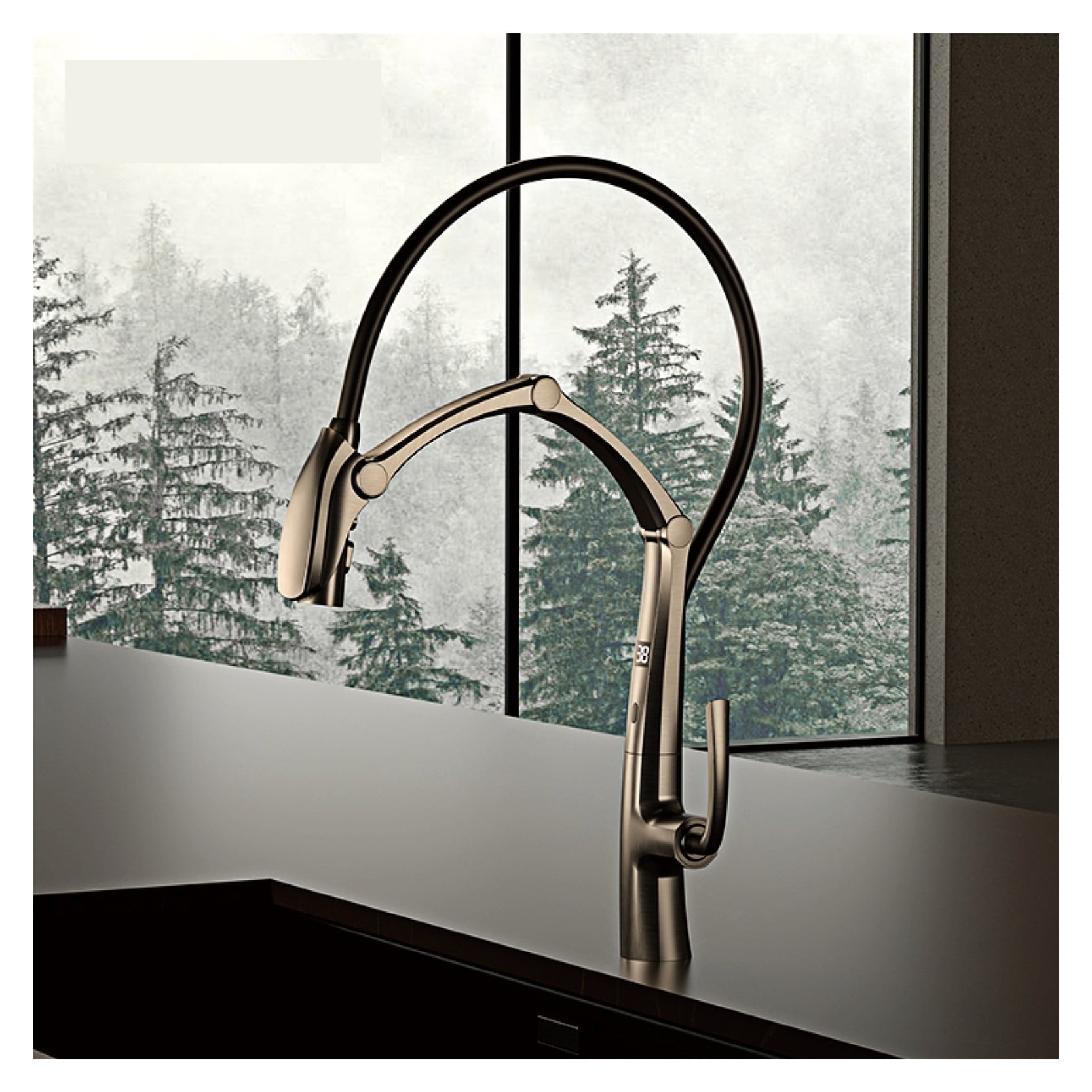 Luxury Brass Gun Gray Kitchen Faucet, Digital Display Intelligent Induction Magnetic Suction Pull-Out Design Cold & Hot Sink Tap