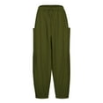 thumbnail image 5 of WCMZJ Womens Linen Wide Leg Pants Casual Loose Drawstring Summer Beach Travel Vacation Palazzo Harem Pants with Pockets Army Green M, 5 of 8