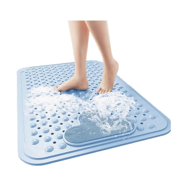 Alfombrilla para Baño Antideslizante 70 x 40 cm Tapete de Baño para Ducha Masaje de Pies Tapete para Regadera con Ventosas y Orificios de Drenaje Alfombrilla para Bañera de Silicona (Azul Claro)