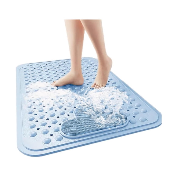 Alfombrilla para Baño Antideslizante 70 x 40 cm Tapete de Baño para Ducha Masaje de Pies Tapete para Regadera con Ventosas y Orificios de Drenaje Alfombrilla para Bañera de Silicona (Azul Claro)