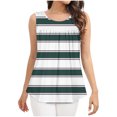 thumbnail image 4 of Tank Tops for Women under $5 Plus Size Sleeveless Stripe Printed Round Neck Pleated Summer Tank Army Green L, 4 of 5
