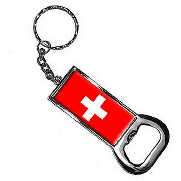 Switzerland Flag Keychain Key Chain Ring Bottle Bottlecap Opener