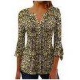 thumbnail image 5 of Puntoco Tops Blouses for women Clearance 2025,Womens Tops Casual V Neck Shirts Floral Solid Blouse Ruffle Tunics 3/4 Sleeve Tshirt Yellow XL(XL), 5 of 5
