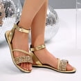 thumbnail image 4 of Rokment Women's Bling Sequin Flat Dressy Sandals Metallic Glitter Braided Leather Open Toe Ankle Strap Low Heels Comfortable Walking Summer Shoes Beach Gold Size 6.5, 4 of 5