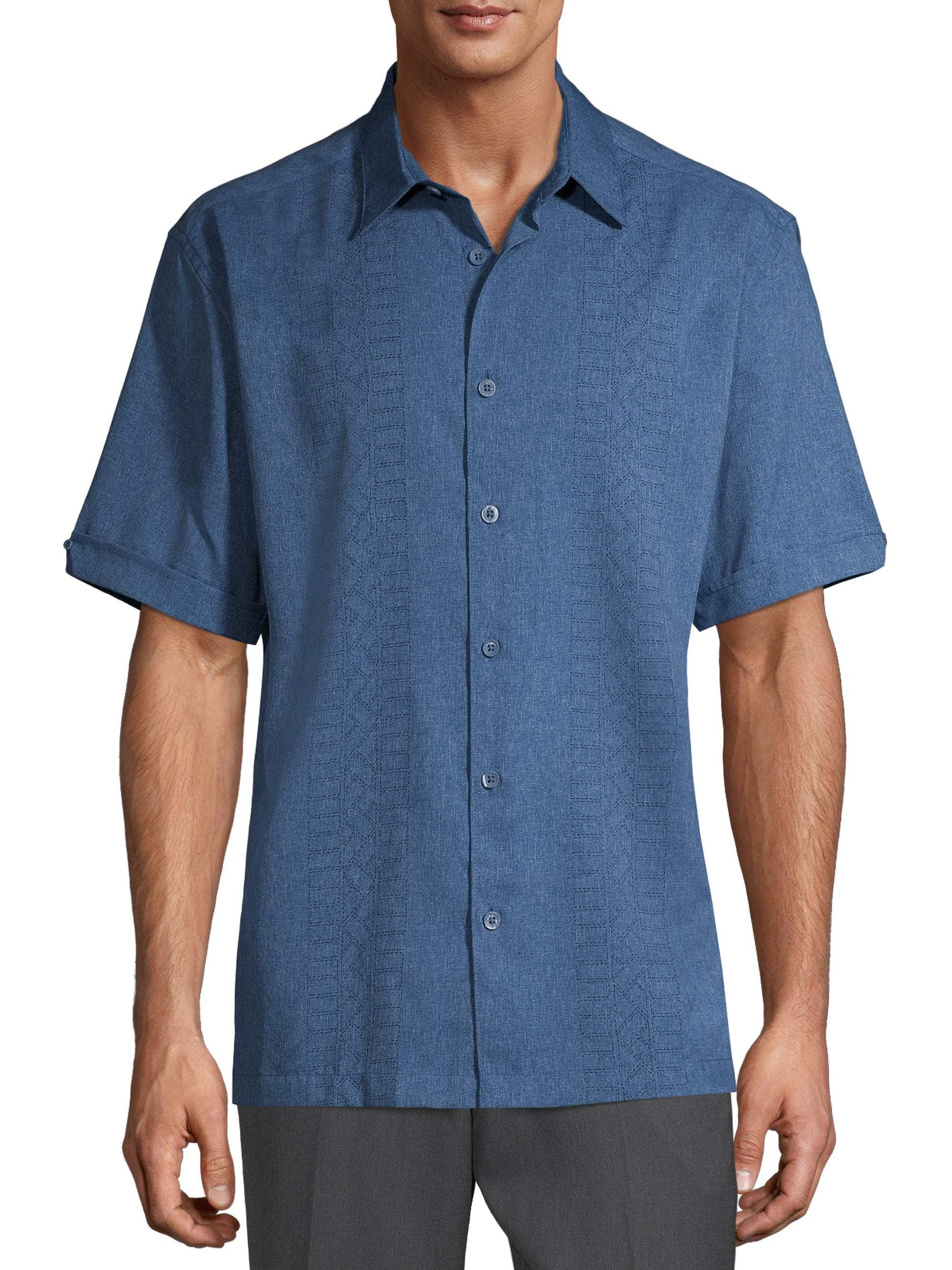Cafe Luna Men's Short Sleeve Panel Woven Shirt - Walmart.com - Walmart.com