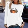 thumbnail image 2 of Odeerbi Thanksgiving Shirts For Women Fashion Round Neck Long Sleeve Pumpkin Print 2025 Casual T-shirt Blouse White, 2 of 6