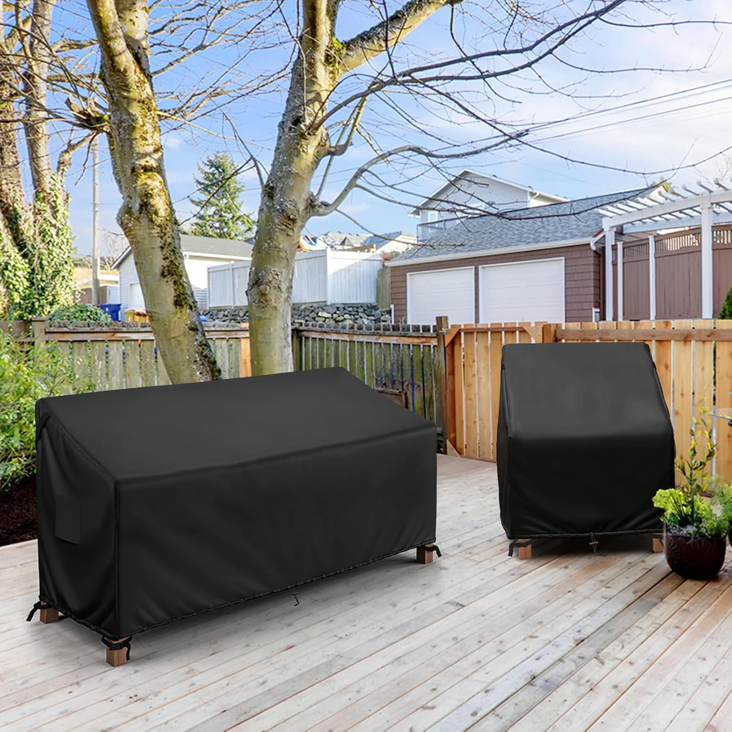 3-Seater Outdoor Couch Cover Waterproof, 80 Inch Patio Furniture Cover for Sofa, Heavy Duty Polyester & Double-Stitched Seams, Classic Black