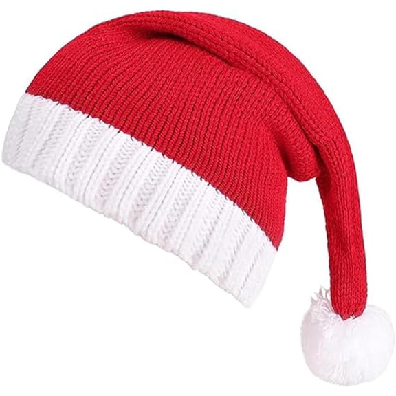 Christmas Knitted Santa Hat for Women, Red White Winter Hat Beanie Skull Caps for Kids Adult