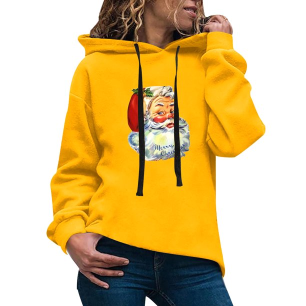Vestido Sudadera para mujer Gibobby Sudadera casual con capucha color sólido estampado de Navidad amarillo XL