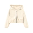 thumbnail image 2 of Lightweight Girls Corduroy Jacket Cropped Hooded Zip-up Beige Fall,Size 4 T, 2 of 9