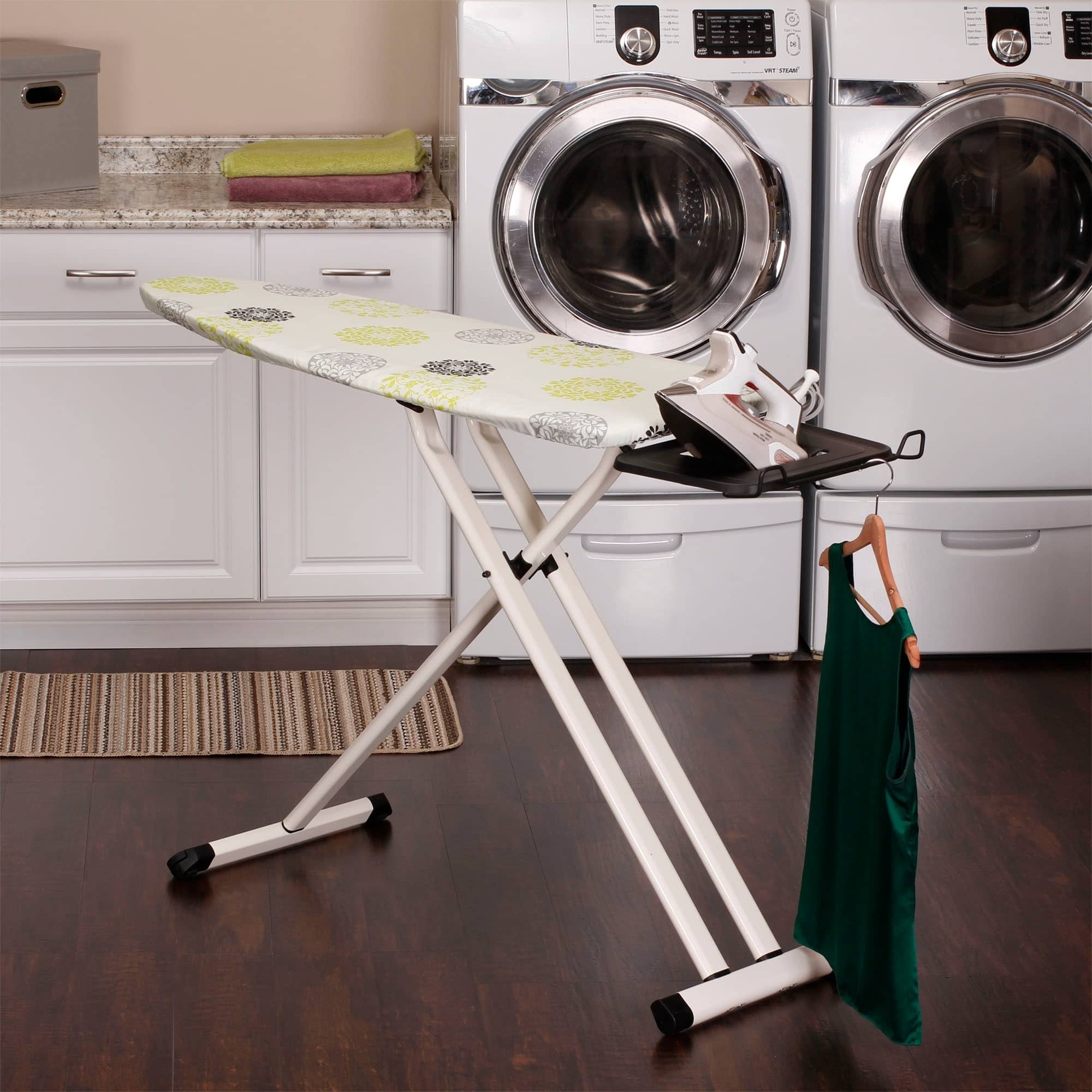 Household Essentials Steel Top Wide Ironing Board with Iron Rest 18 x 49 Iron Surface Tan Cover and Bronze Finish