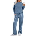thumbnail image 5 of AHTJRT Women's Tracksuits Striped Crewneck Long Sleeve Tops Drawstrings Side Slit Pants 2 Pieces Athletic Sets Casual Fall Spring Sweatsuits Navy S, 5 of 6