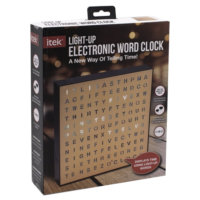 Itek Lightup Electronic Word Clock A New Way of Telling Time (Brown