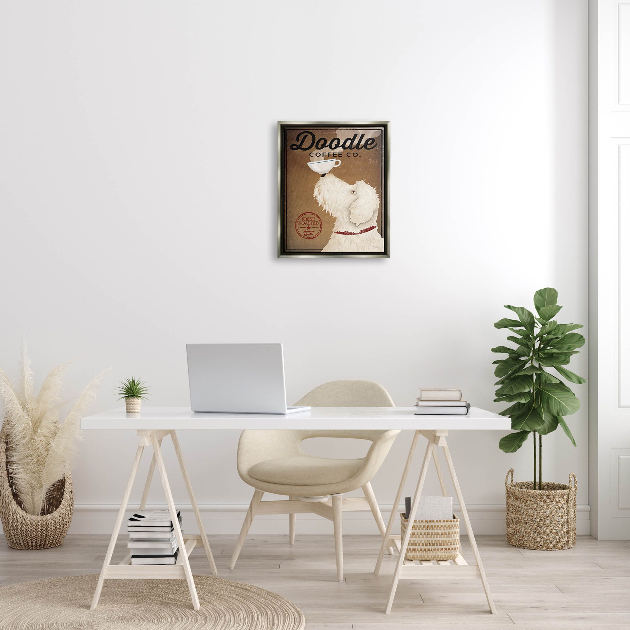 Stupell Industries Vintage Doodle Coffee Dog Sign Graphic Art Luster Gray Floating Framed Canvas Print Wall Art, Design by Ryan Fowler