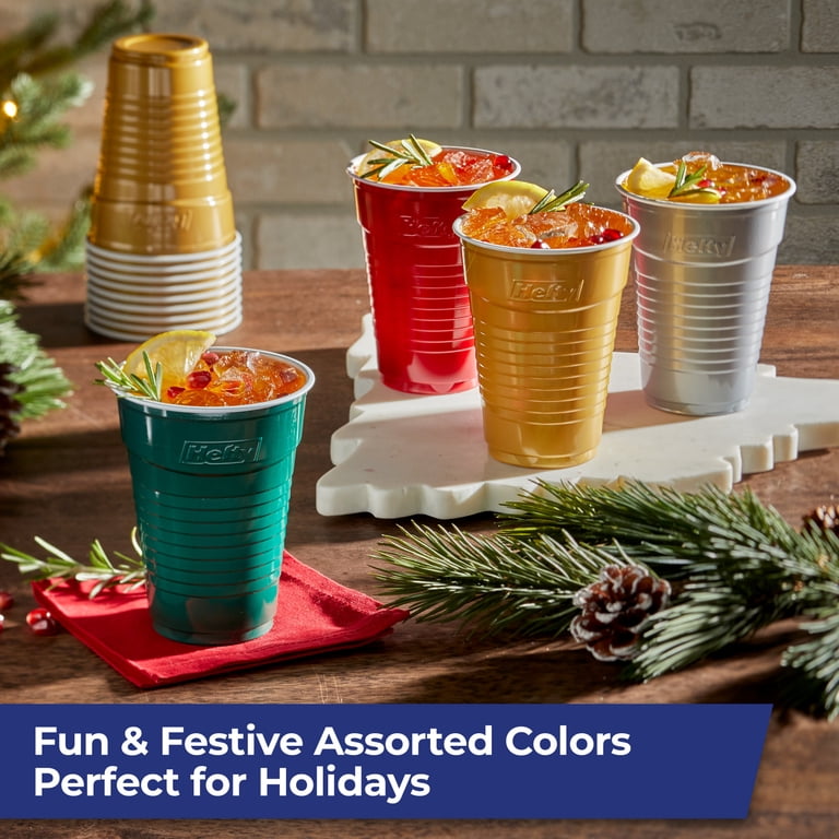 Hefty Party On Disposable Plastic Party Cups, Holiday Assorted Colors, 16  oz., 100 Count