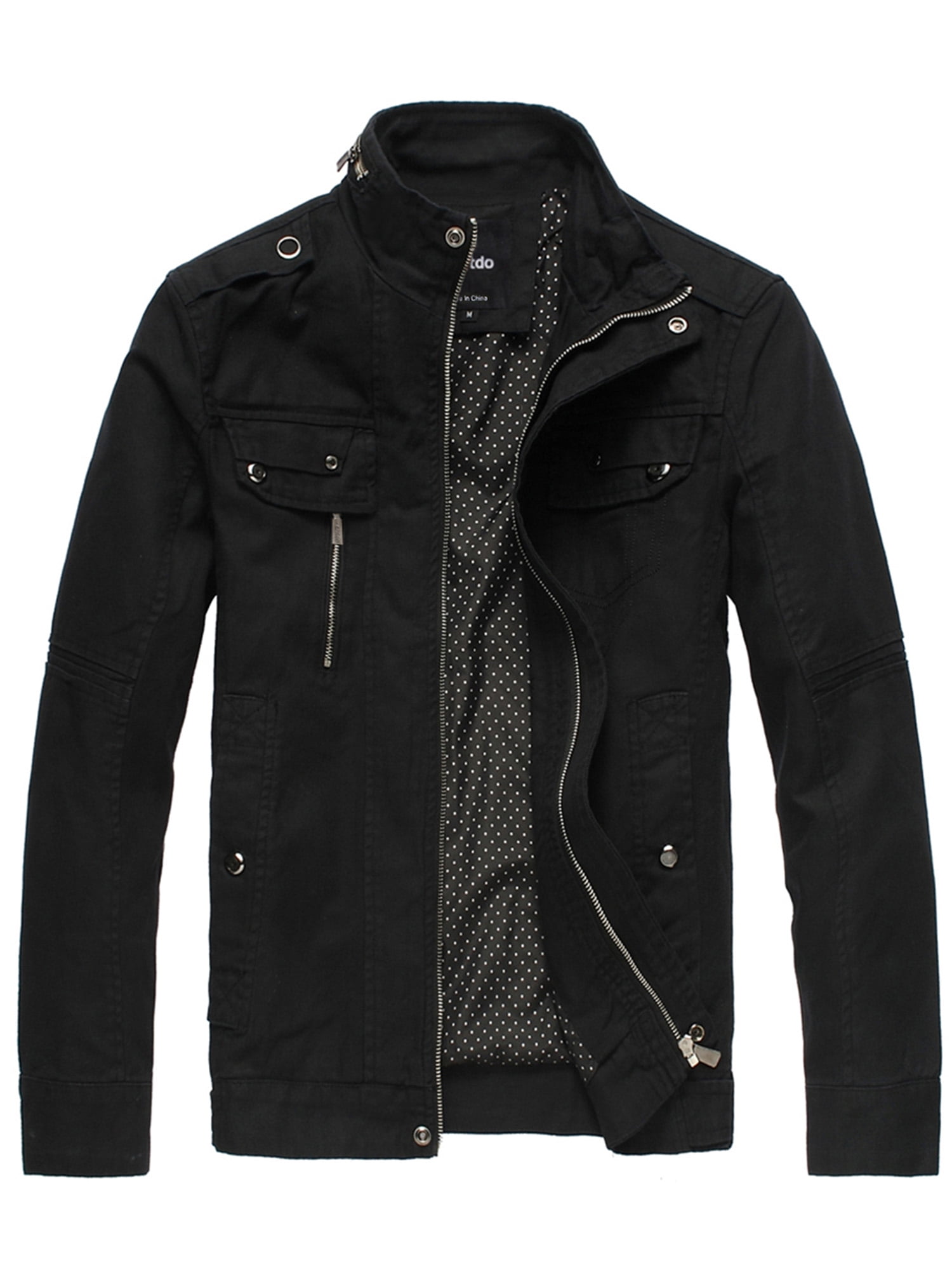 Wantdo Men's Spring Jacket Lightweight Canvas Cotton Windbreaker Black