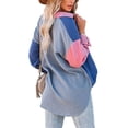 thumbnail image 6 of Liacowi Women Juniors Casual Shirts Color Block Button Down Blouse Long Sleeve Lapel Loose Fit Tops Oversized Boyfriend Tops with Pockets, 6 of 9