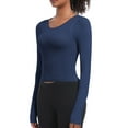 thumbnail image 5 of tarylea Women's Yoga Tops Ribbed Knit Crew Neck Tops Slim Fitted Tops Long Sleeve Shirts Athletic Sports Tops, 5 of 8