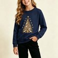 thumbnail image 2 of Falkdiz Girls Long Sleeve Shirts Winter Fashion Tops Outdoor Christmas School Crew Neck Graphic Pullover for Girls , Navy , Size: 5-6Years, 2 of 7