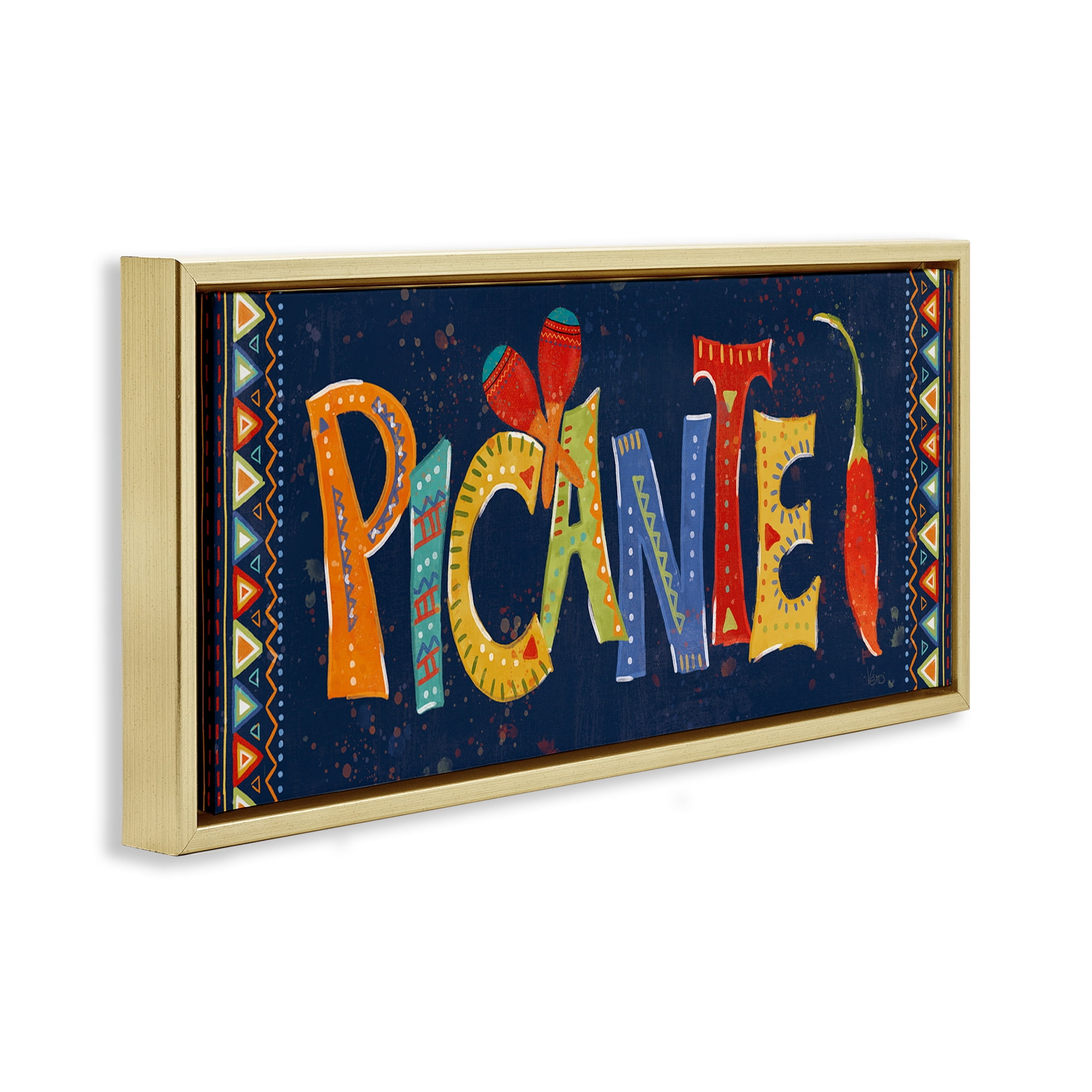 Stupell Industries Picante con Pimiento Colorido Food & Beverage Painting Gold Floater Framed Art Print Wall Art, 25 x 11