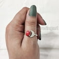 thumbnail image 4 of Natural Coral Ring, Red Coral Gemstone Ring, Genuine Birthstone, Crescent Moon Adjustable Ring, Toe Ring, 925 Sterling Silver, Womens Ring, Christmas, Thanksgiving, Handmade Statement Jewelry, 4 of 9