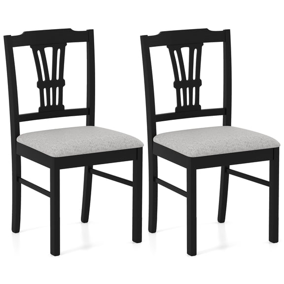 Gymax Wooden Dining Chairs Set of 2 w/Rubber Wood Frame Hollowed Backrest for Kitchen Black