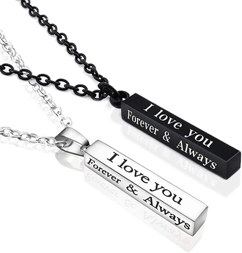 Daesar His & Hers Couple Stainless Steel Necklace Engraved Your Smile Make me Happy Pendant