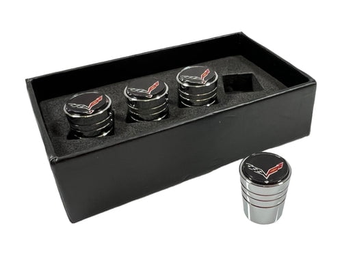 4pcs Chevrolet Corvette C7 Chrome Tapered Tire Stem Valve Caps Official Licensed
