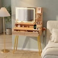 thumbnail image 1 of QinaQin Recessed Vanity Table with An Led Mirror and Stool, 80cm Modern Style, Featuring Tri-Color Lighting, a Power Outlet and Usb/Type-c Port, Two Drawers and Storage Shelves for Bedroom, 1 of 8