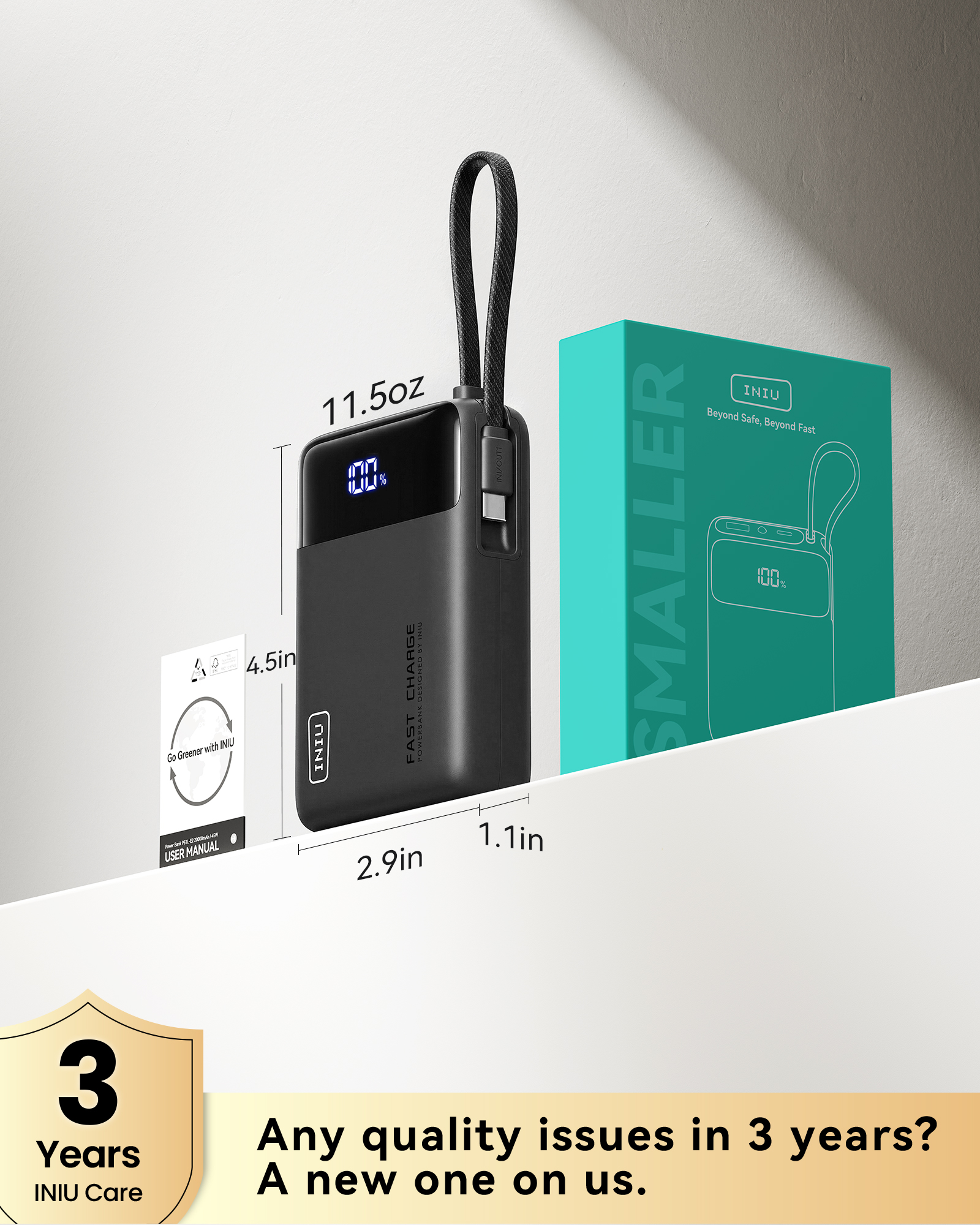 INIU 20000mAh Portable Power Bank, 45W Fast Charging, Black photo 4